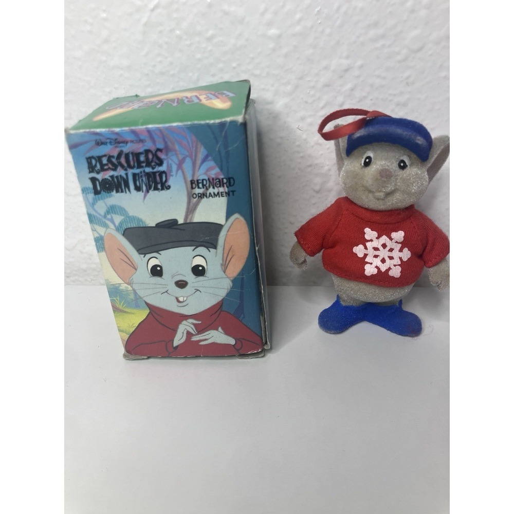 Vintage Disney Rescuers Christmas Ornament Bernard Mouse Gray Flocked 4"